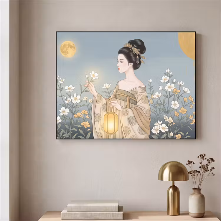 Aziatisch - Vrouw - Kimono Textielframe zwart klein -sfeer2