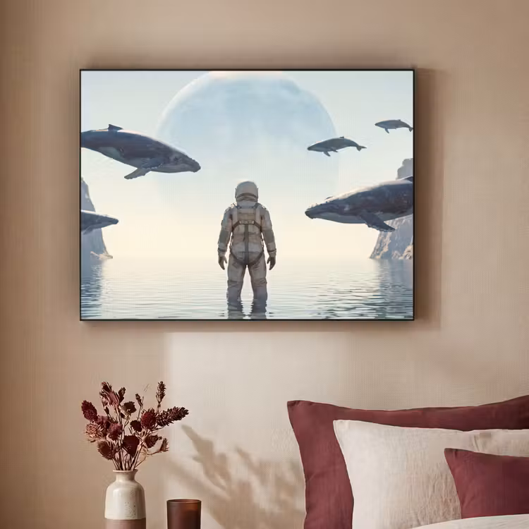 Art Frame - Astronaut - Whale - Fantasy - Ruimtevaarder - Walvis - Fantasie Textielframe zwart klein