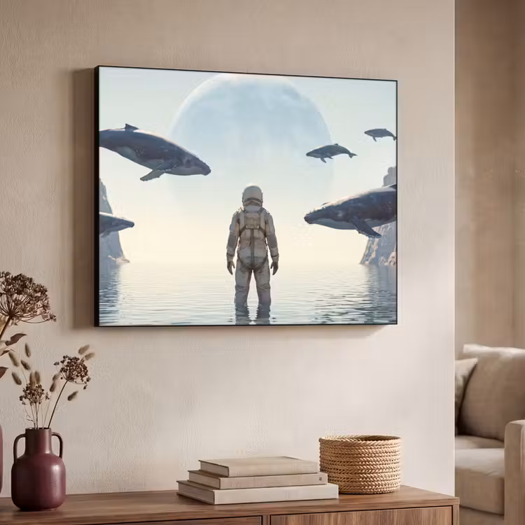 Art Frame - Astronaut - Whale - Fantasy - Ruimtevaarder - Walvis - Fantasie Textielframe zwart klein