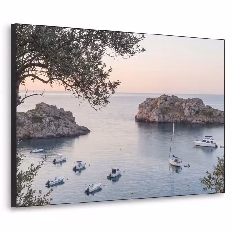 Art Frame - Bay - boats - sunset - Baai - boten - zonsondergang Textielframe zwart klein