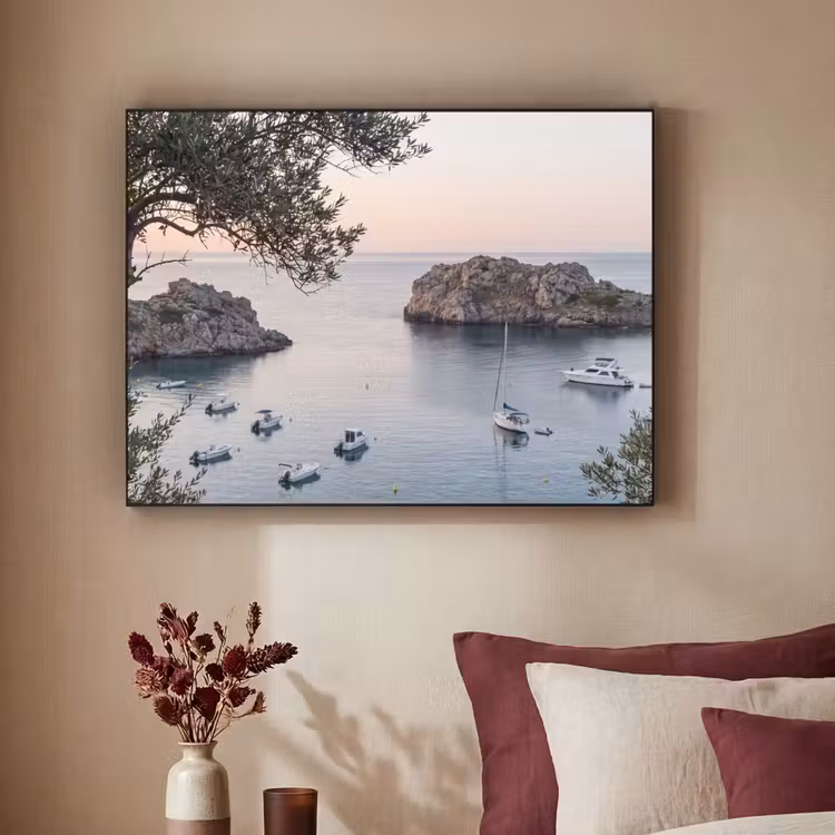 Art Frame - Bay - boats - sunset - Baai - boten - zonsondergang Textielframe zwart klein