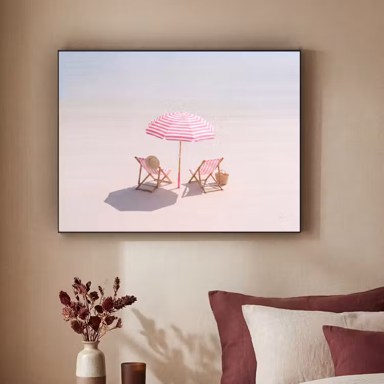 Strand - Parasol - Ligstoel - Zomer - Roze Textielframe zwart klein -sfeer1