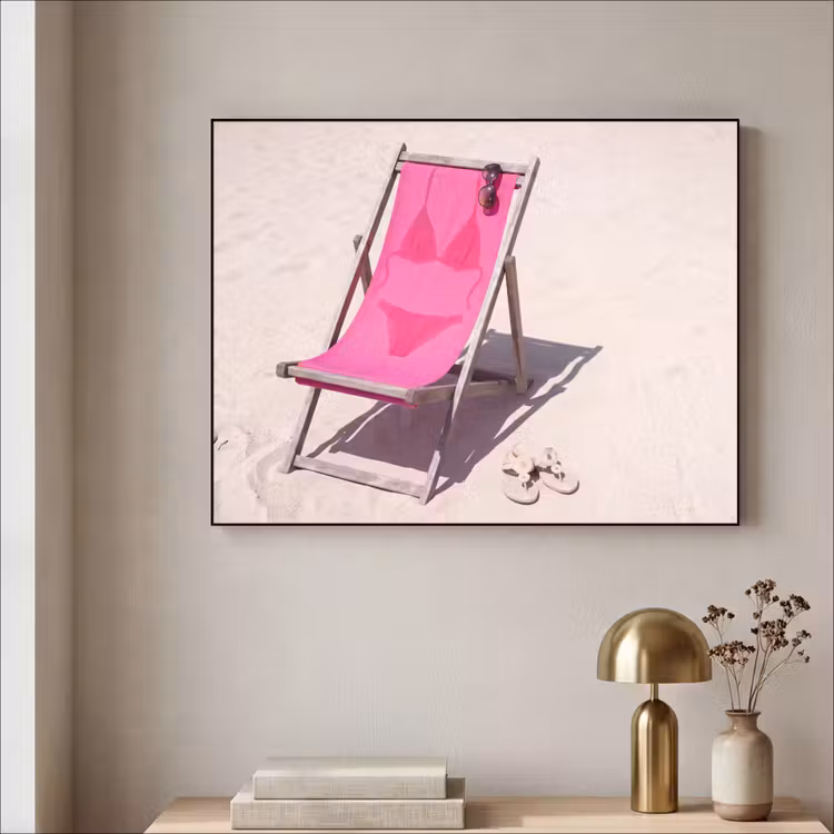 Strand - Ligstoel - Badkleding - Zomer - Roze Textielframe zwart klein -sfeer2