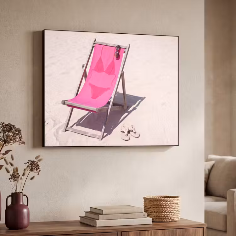 Strand - Ligstoel - Badkleding - Zomer - Roze Textielframe zwart klein -sfeer3