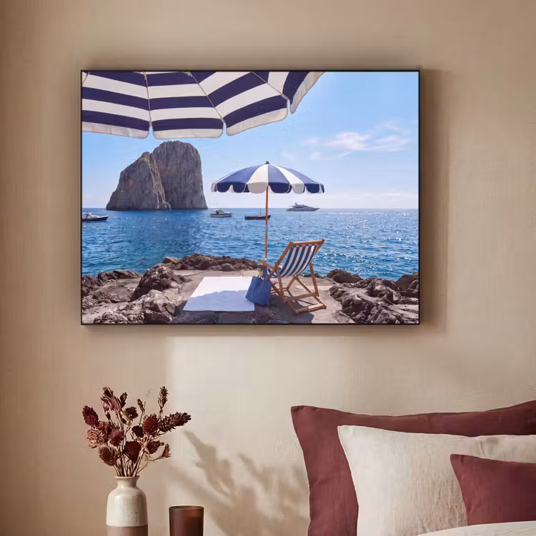 Strand - Ligstoel - Parasol - Zomer - Blauw Textielframe zwart klein -sfeer1