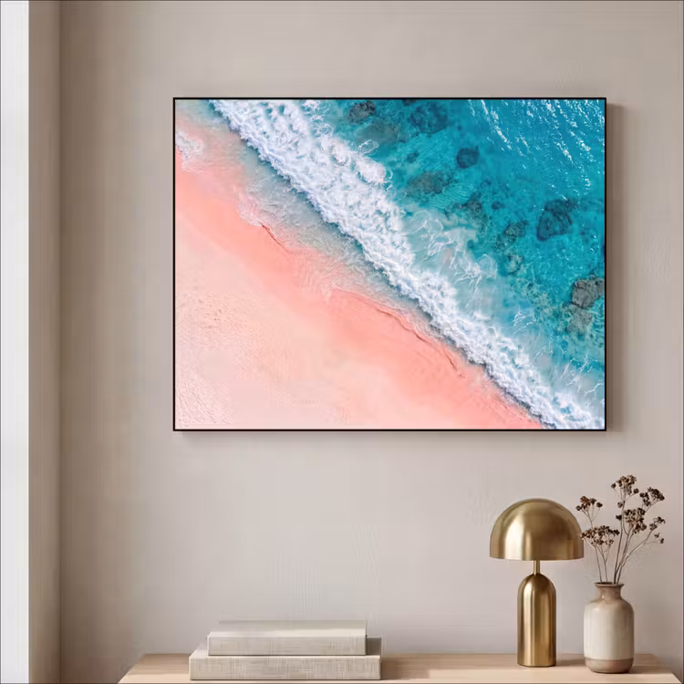 Strand - Oceaan - Golven - Roze Zand - Natuur Textielframe zwart klein -sfeer2