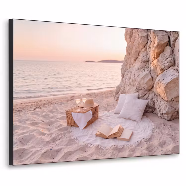 Strand - Picknick - Zonsondergang - Zomer - Natuur Textielframe zwart klein -3d