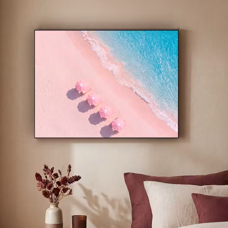 Strand - Roze zand - Zee - Zomer - Natuur Textielframe zwart klein -sfeer1