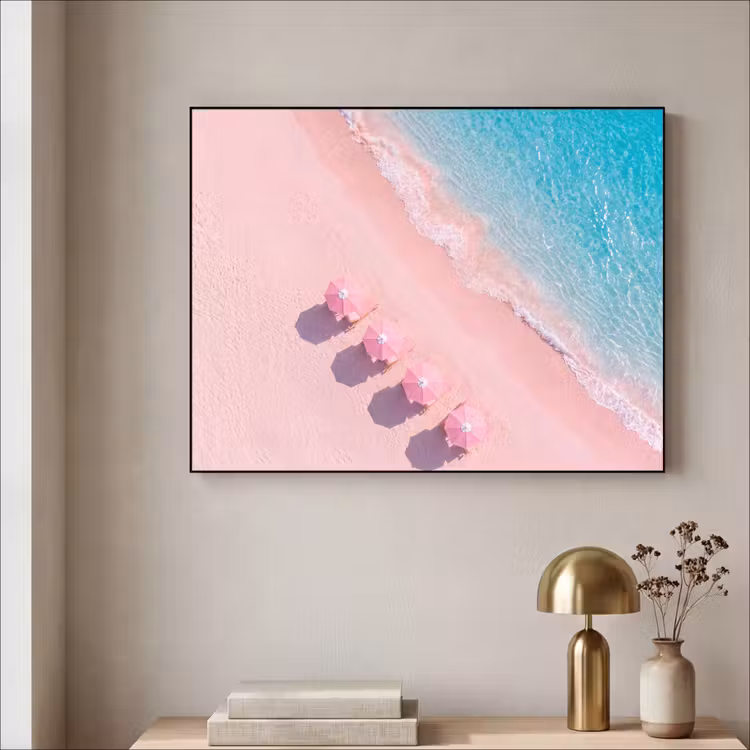 Strand - Roze zand - Zee - Zomer - Natuur Textielframe zwart klein -sfeer2