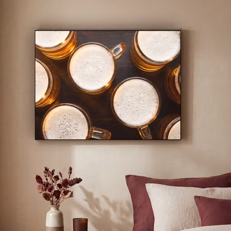 Bier - Glazen - Schuim - Hout - Drank Textielframe zwart klein -sfeer1