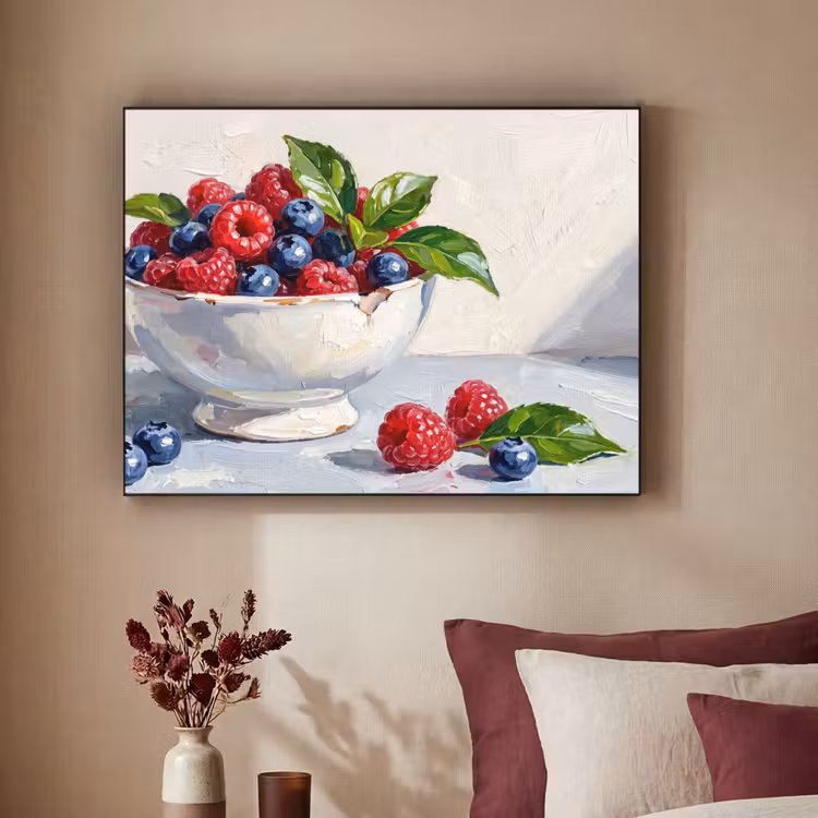 Art Frame - Berries - Bowl - Food - Bessen - Kom - Eten Textielframe zwart klein