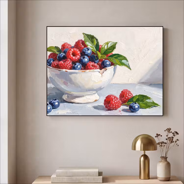 Art Frame - Berries - Bowl - Food - Bessen - Kom - Eten Textielframe zwart klein