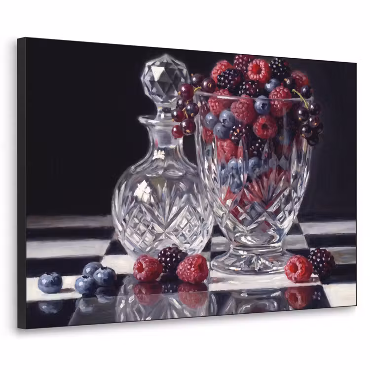 Art Frame - Berries - Crystal - Still Life - Bessen - Kristal - Stilleven Textielframe zwart klein