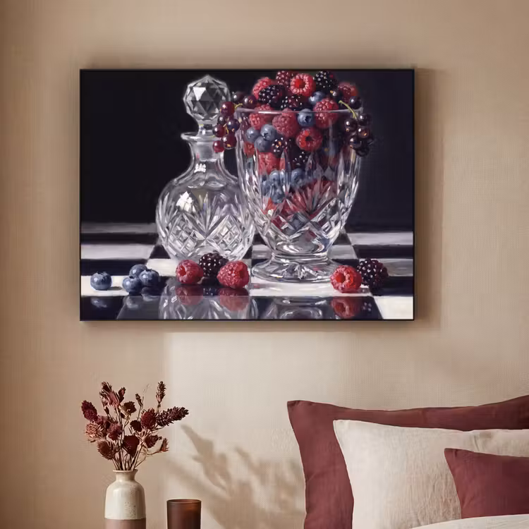 Art Frame - Berries - Crystal - Still Life - Bessen - Kristal - Stilleven Textielframe zwart klein