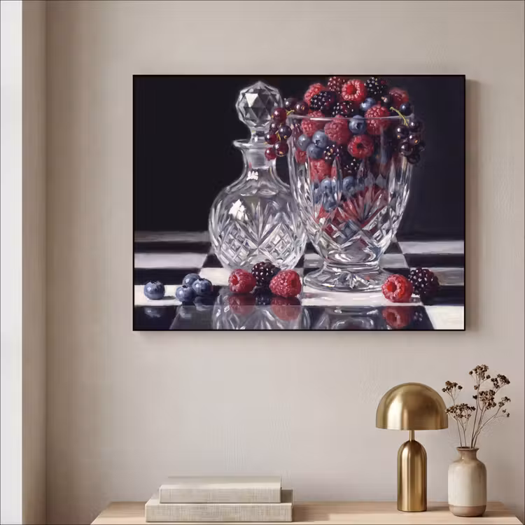 Art Frame - Berries - Crystal - Still Life - Bessen - Kristal - Stilleven Textielframe zwart klein