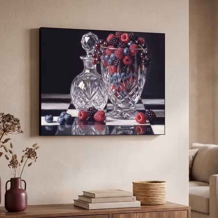 Art Frame - Berries - Crystal - Still Life - Bessen - Kristal - Stilleven Textielframe zwart klein