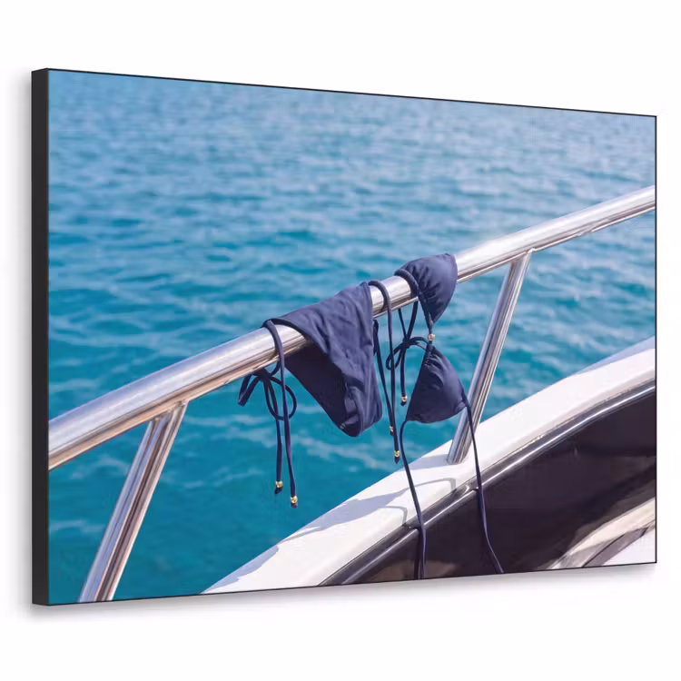 Bikini - Reling - Zee - Zomer - Blauw Textielframe zwart klein -3d