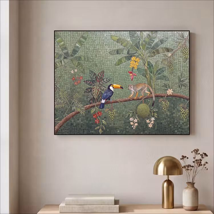 Vogel - Dier - Jungle - Mozaïek - Natuur Textielframe zwart klein -sfeer2