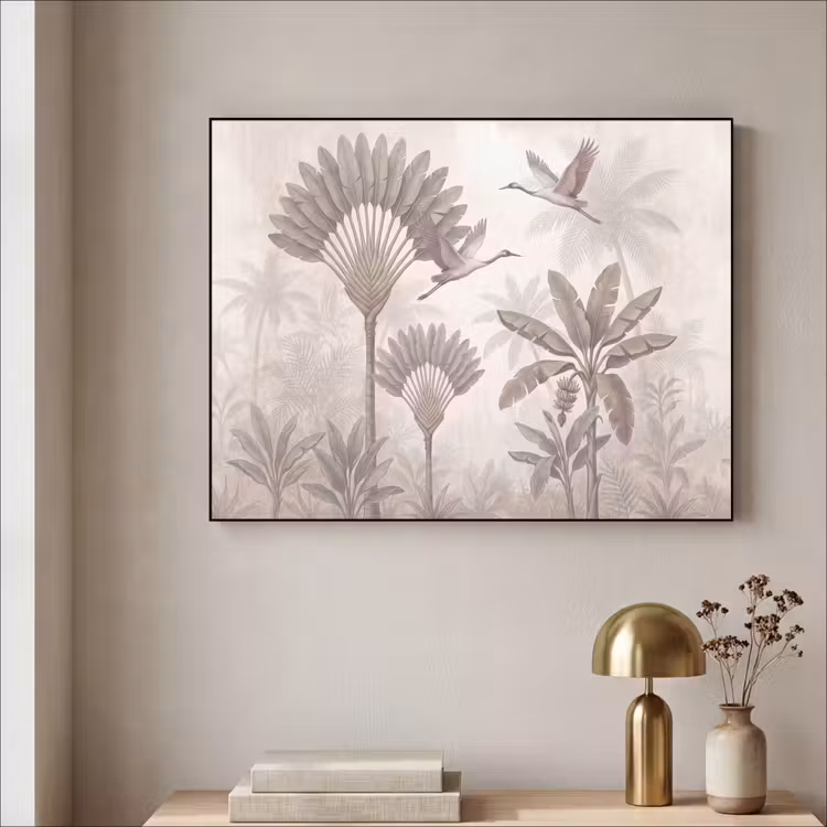 Vogel - Tropisch - Jungle - Natuur - Beige Textielframe zwart klein -sfeer2