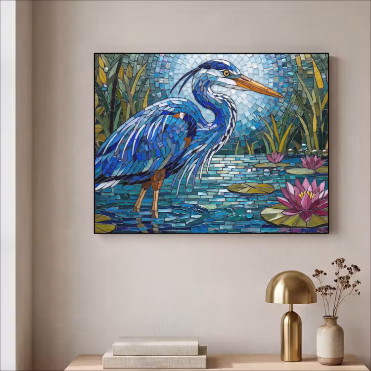 Vogel - Water - Natuur - Abstract - Blauw Textielframe zwart klein -sfeer2