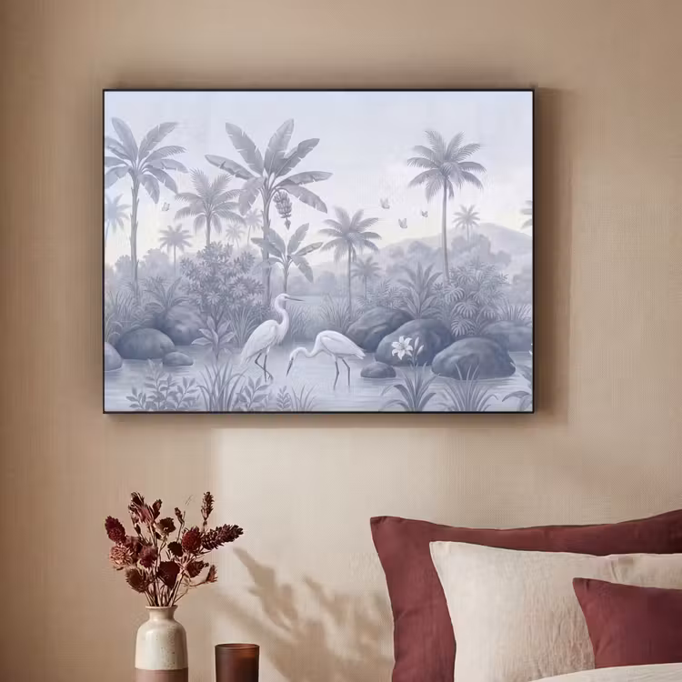 Vogel - Water - Tropisch - Natuur - Blauw Textielframe zwart klein -sfeer1