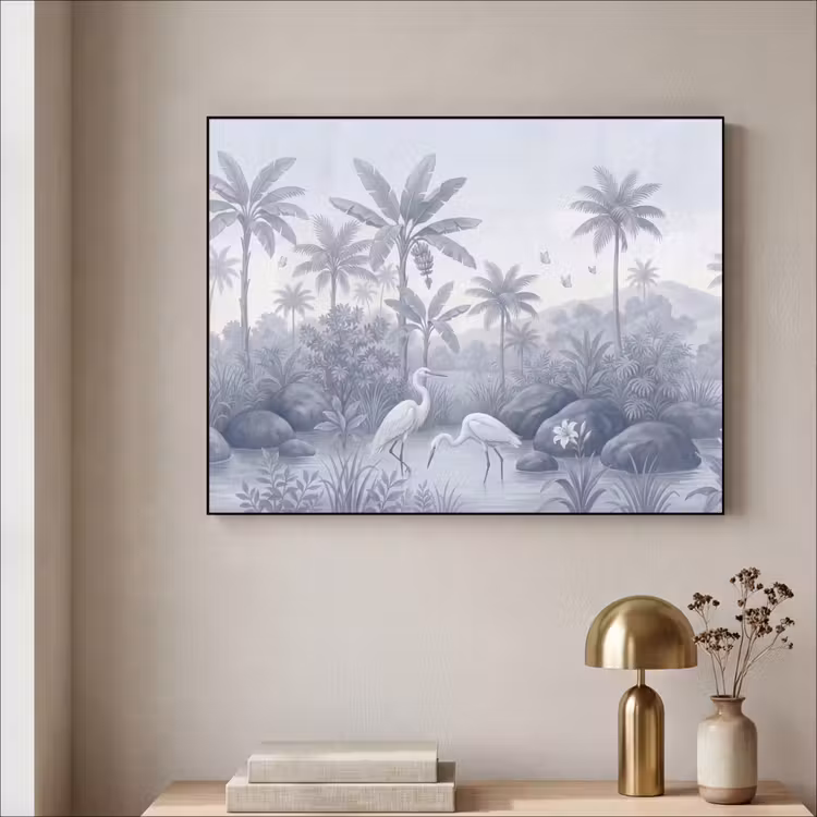 Vogel - Water - Tropisch - Natuur - Blauw Textielframe zwart klein -sfeer2