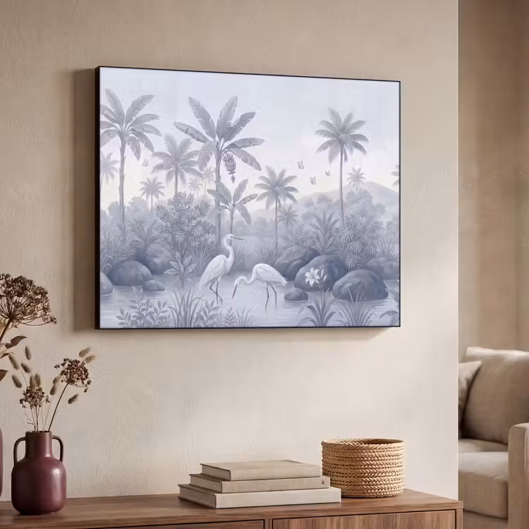 Vogel - Water - Tropisch - Natuur - Blauw Textielframe zwart klein -sfeer3