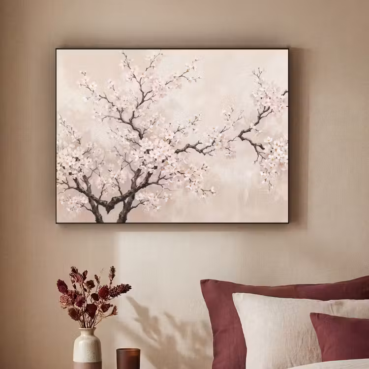 Bloesem - Illustratie - Taupe Textielframe zwart klein -sfeer1