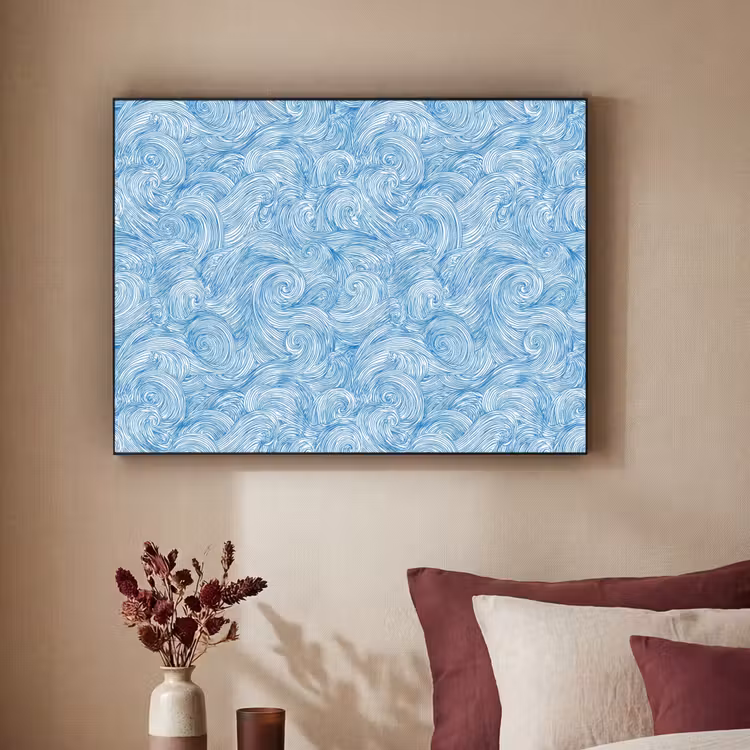 Blauw - Wit - Spiraal - Golven - Lijnen Textielframe zwart klein 947 -sfeer1