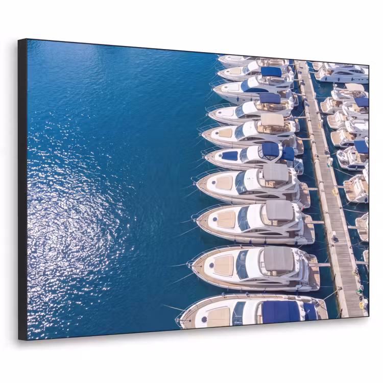 Boot - Jachthaven - Water - Zomer - Blauw Textielframe zwart klein -3d