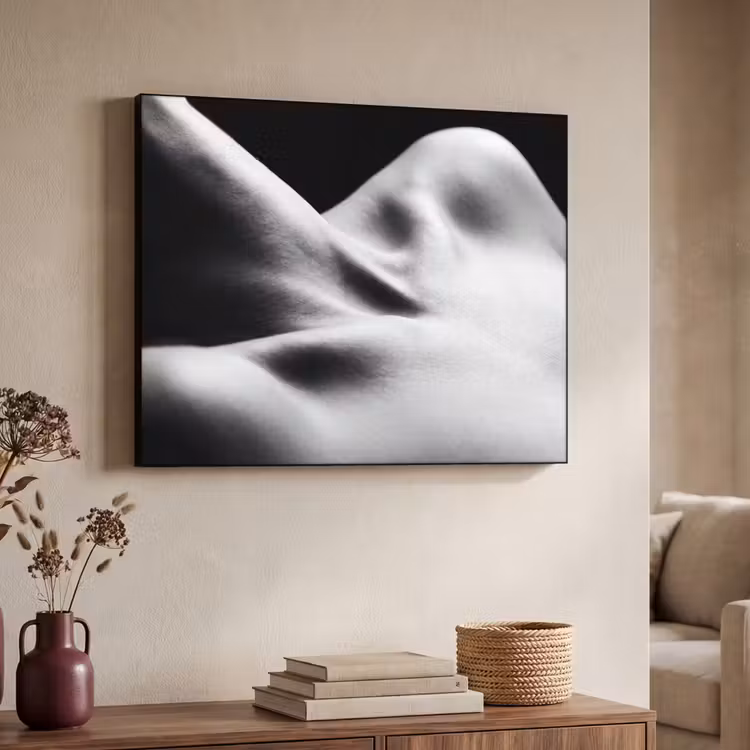 Lichaam - Vormen - Abstract - Zwart - Wit - Sensueel Textielframe zwart klein -sfeer3