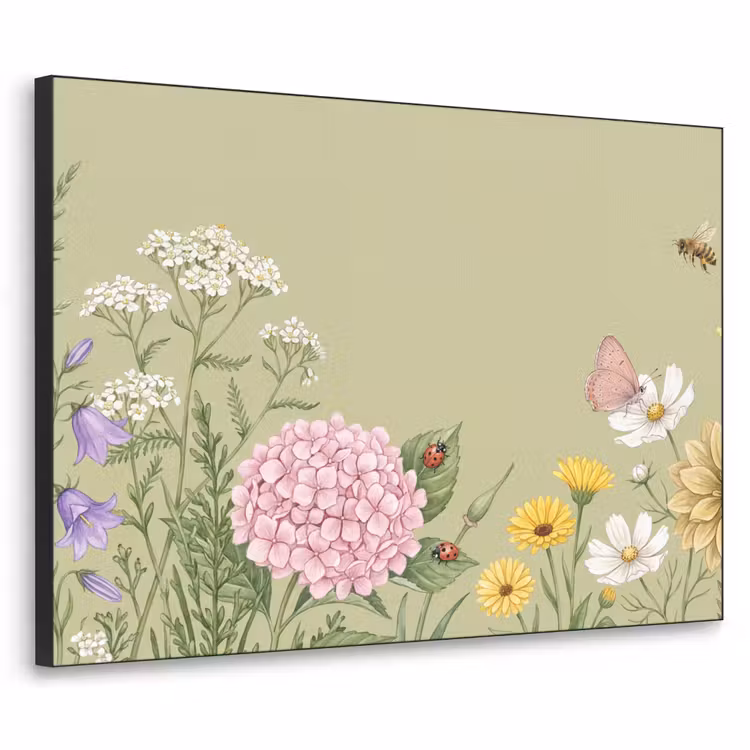 Botanisch - Bloemen - Kleurrijk Textielframe zwart klein -3d
