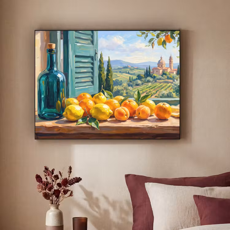 Art Frame - Bottle - Fruit - Still Life - Fles - Fruit - Stilleven Textielframe zwart klein