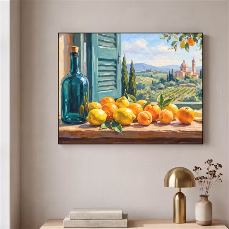 Art Frame - Bottle - Fruit - Still Life - Fles - Fruit - Stilleven Textielframe zwart klein