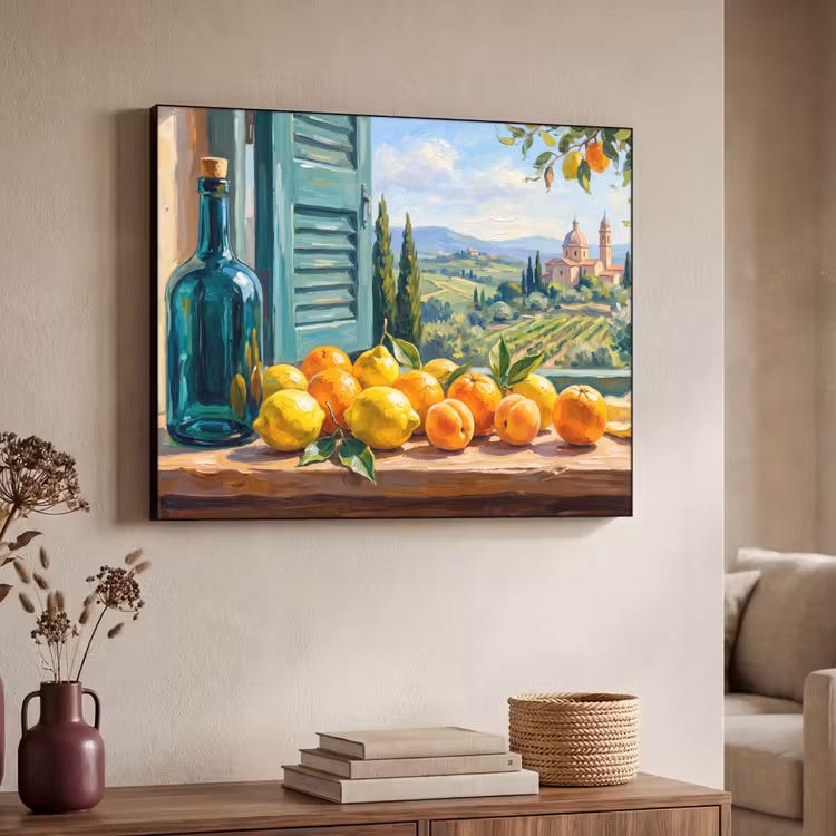 Art Frame - Bottle - Fruit - Still Life - Fles - Fruit - Stilleven Textielframe zwart klein