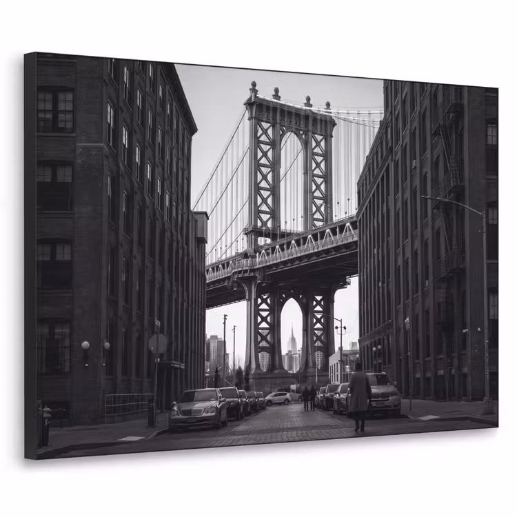 Brug - Stad - Architectuur - Modern - Zwart-wit Textielframe zwart klein -3d