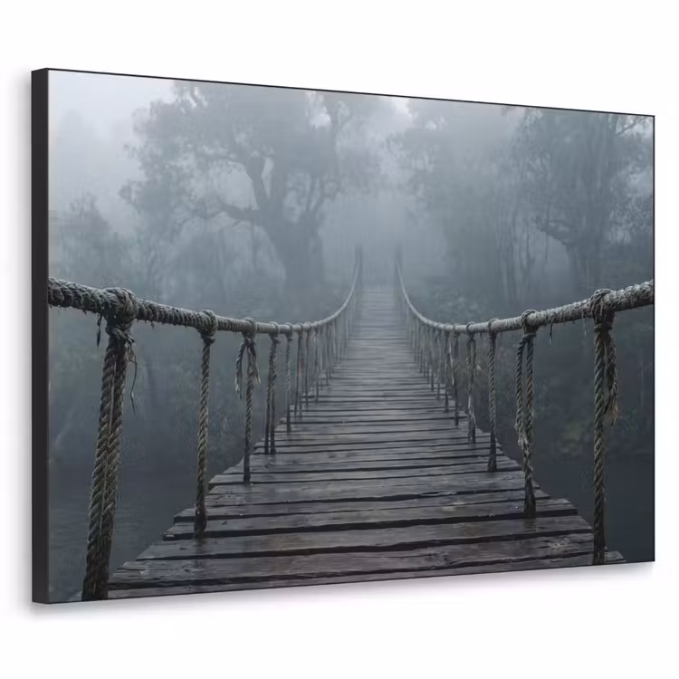 Brug - Jungle - Mist - Natuur Textielframe zwart klein -3d