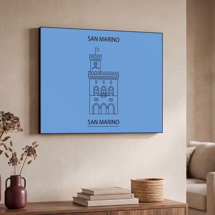 Gebouw - San Marino - Architectuur - Lijntekening - Blauw Textielframe zwart klein -sfeer3