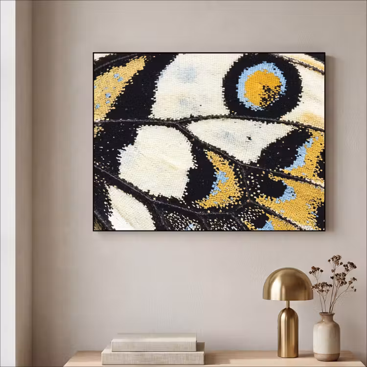Vlinder - Vleugel - Geel Textielframe zwart klein -sfeer2