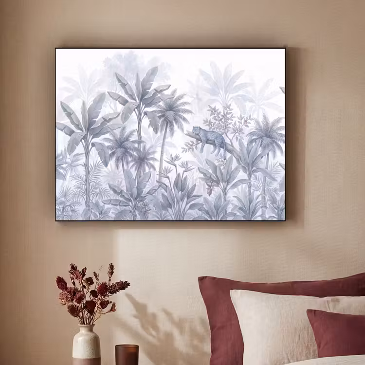 Kat - Tropisch bos - Modern - Grijs Textielframe zwart klein -sfeer1