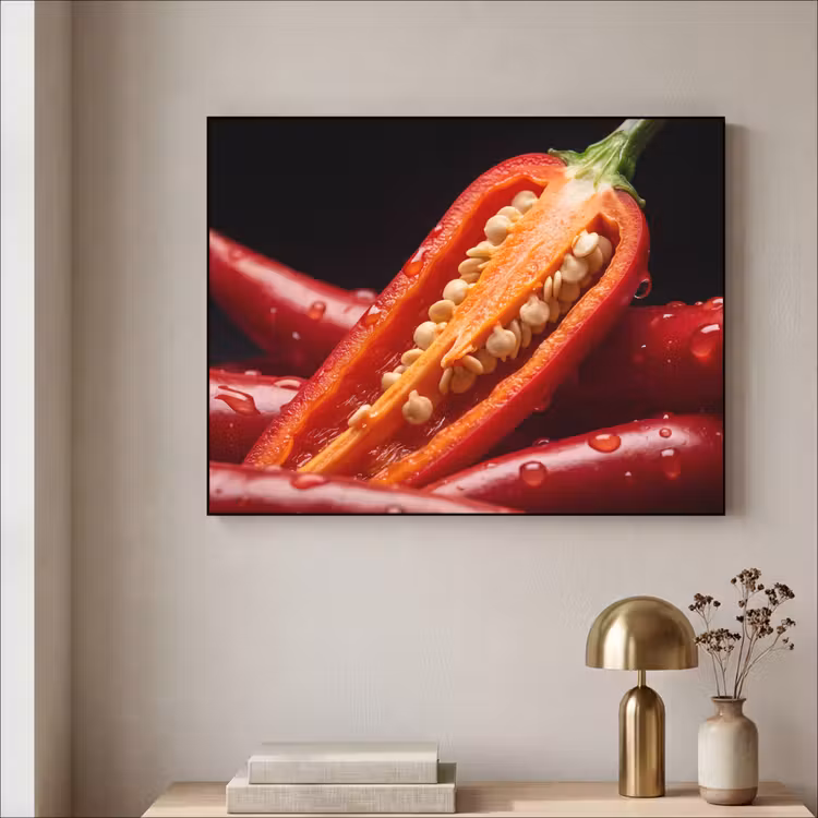 Art Frame - Chili Pepper - Red - Food - Chilipeper - Rood - Eten Textielframe zwart klein