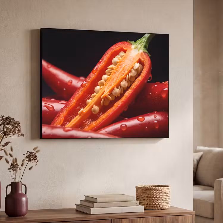 Art Frame - Chili Pepper - Red - Food - Chilipeper - Rood - Eten Textielframe zwart klein