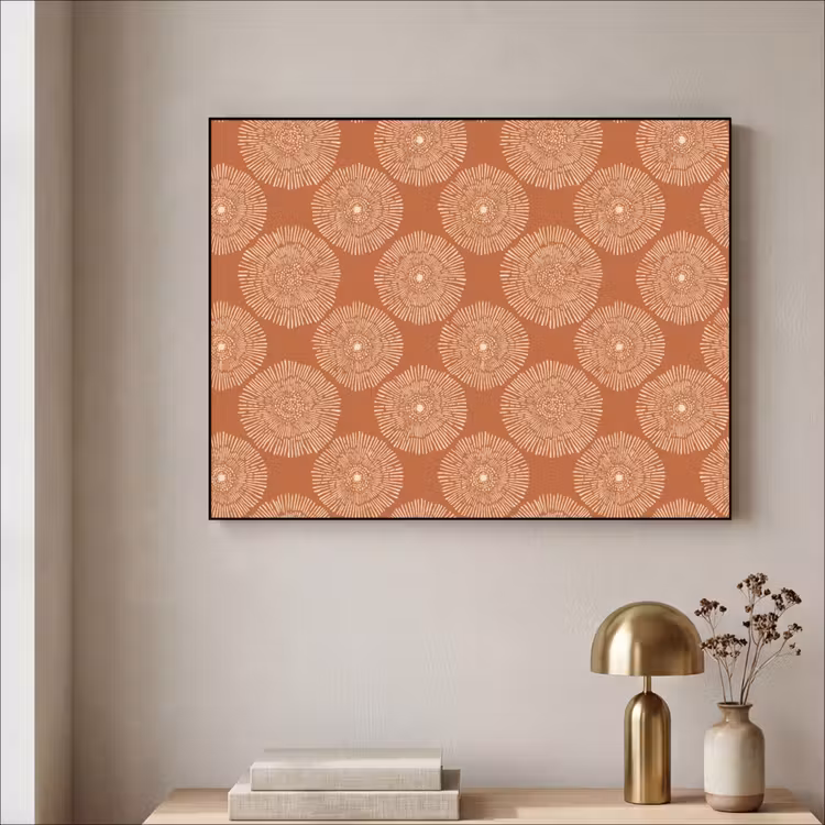 Cirkels - Grafisch - Patroon - Terracotta Textielframe zwart klein 947 -sfeer2