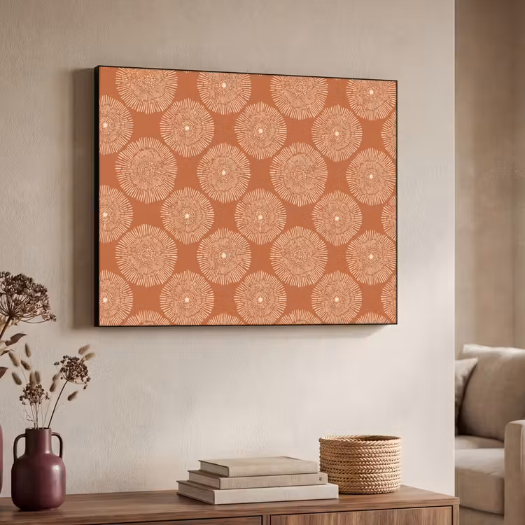 Cirkels - Grafisch - Patroon - Terracotta Textielframe zwart klein 947 -sfeer3