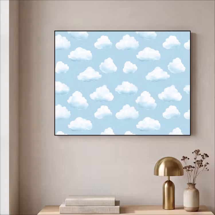 Wolken - Illustratie - Blauw Textielframe zwart klein 947 -sfeer2