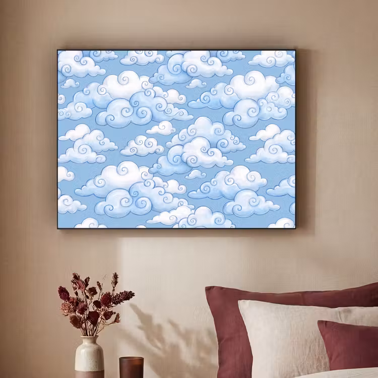Wolken - Patroon - Hemel - Illustratie - Wit Textielframe zwart klein -sfeer1