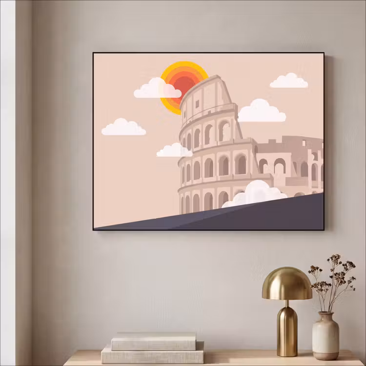 Colosseum - Zonsopgang - Rome - Architectuur - Beige Textielframe zwart klein -sfeer2