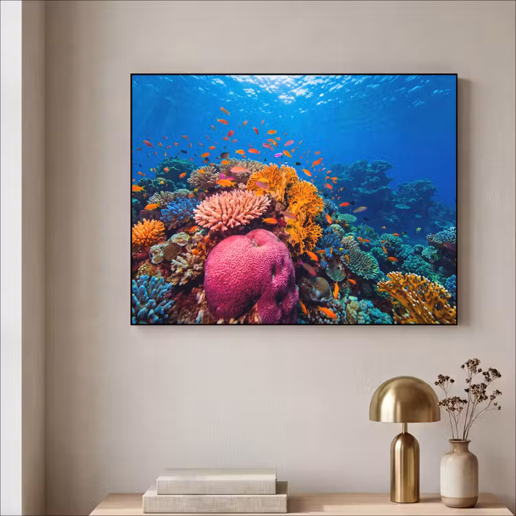 Koraal - Vissen - Oceaan - Natuur - Kleurrijk Textielframe zwart klein -sfeer2