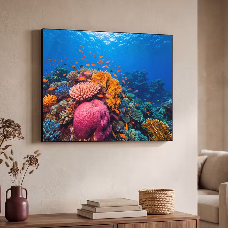 Koraal - Vissen - Oceaan - Natuur - Kleurrijk Textielframe zwart klein -sfeer3