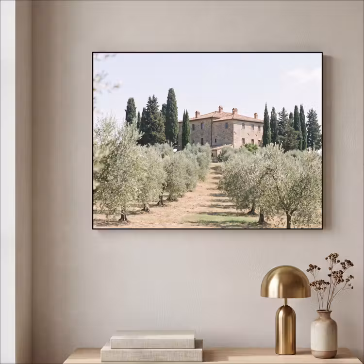 Art Frame - Country house - olive tree - orchard - Landhuis - olijfboom - gaard Textielframe zwart klein